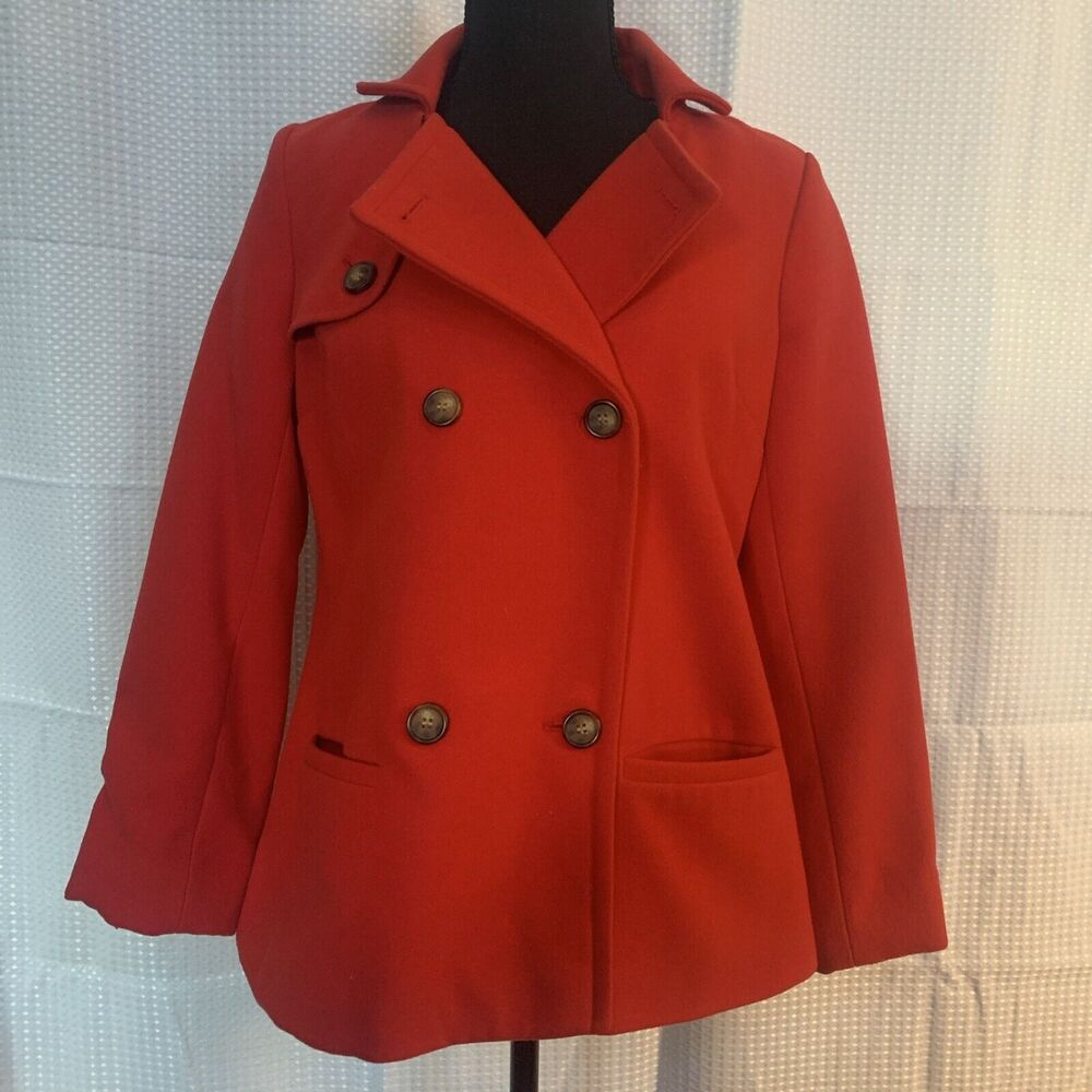 Crown And Ivy Womens Size Small Short Coat Red Buttons Pockets Black Plaid Liner